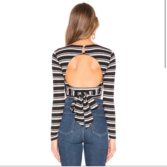 Revolve Open Back Privacy Please Striped Crop Top | bow tie detail - Picture 2 of 8